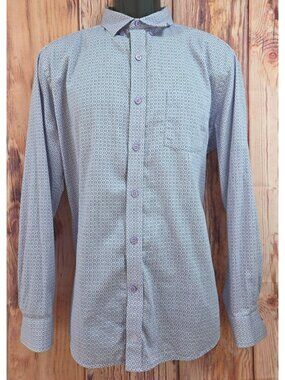 Johnston & Murphy Mens Long Sleeve Button-Up Shirt Large Geometric Print